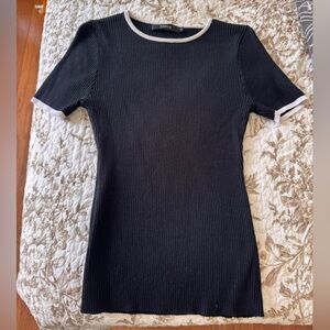Black Ribbed Short Sleeve Top